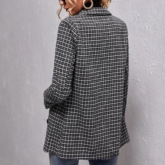 double breasted houndstooth & plaid print blazer chic - Picture 3 of 5
